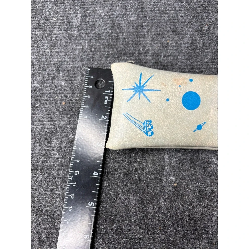 Vintage Space Print Glasses Case Gray Blue Celestial Stars Planets Retro Pouch